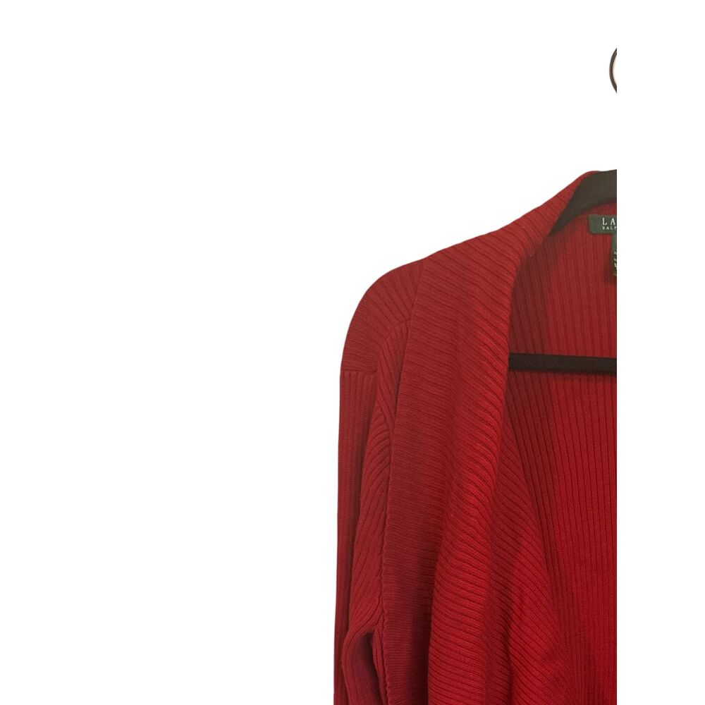 LAUREN by Ralph Lauren Red Wrap Front Buckle Cardigan Sweater 1X Plus - Picture 5 of 8